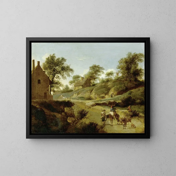 on a country road - Jan van der Heyden — framed artwork on a wall