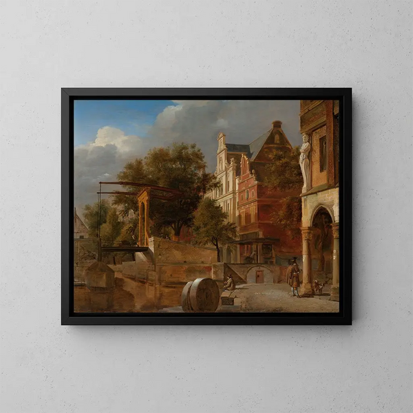 Le Pont-levis - Jan van der Heyden — framed artwork on a wall