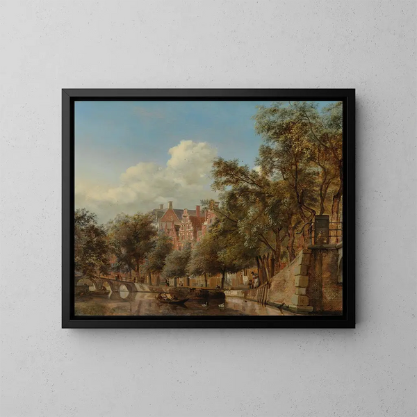 Le Herengracht à Amsterdam vu depuis le Leliegracht - Jan van der Heyden — framed artwork on a wall