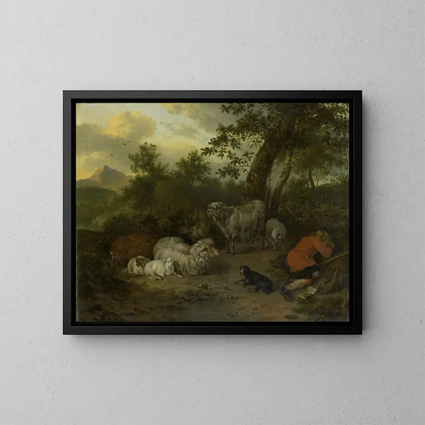 The Sleeping Shepherd - Jan van der Meer le Jeune — framed artwork on a wall