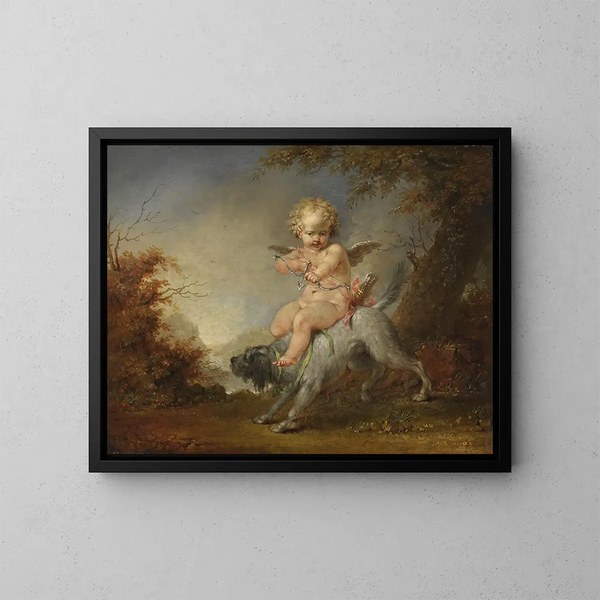 Cupid on a Dog - Januarius Zick — framed artwork on a wall