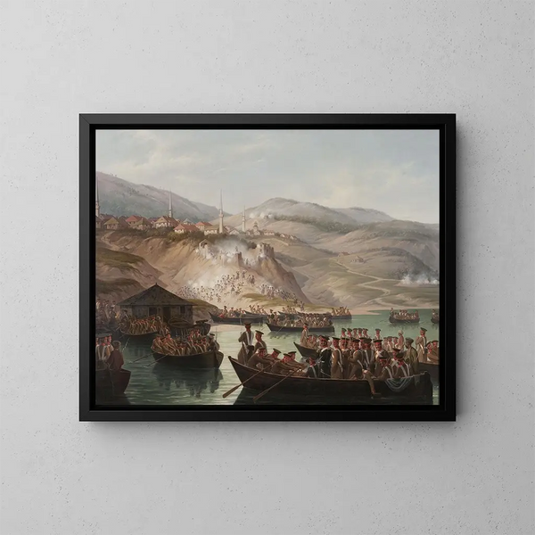 Episode of the Caucasian Wars: Crossing the River at Arcx - January Suchodolski — framed artwork on a wall