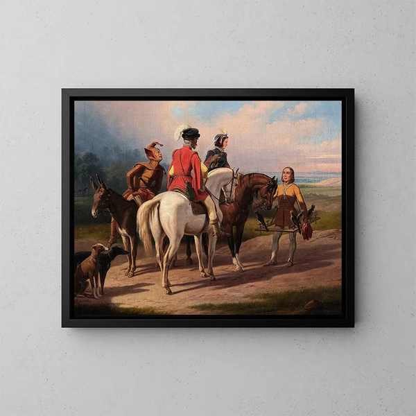 Hunting with falcons - January Suchodolski — framed artwork on a wall
