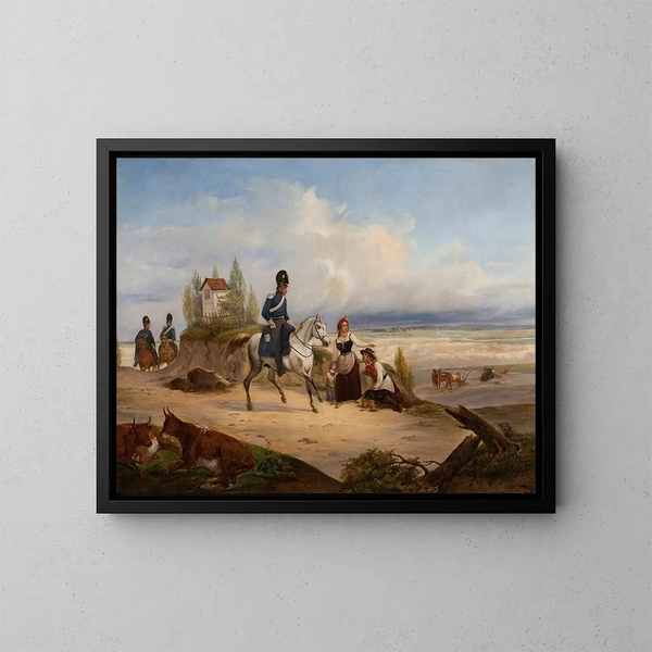 Military patrol and peasants - January Suchodolski — framed artwork on a wall
