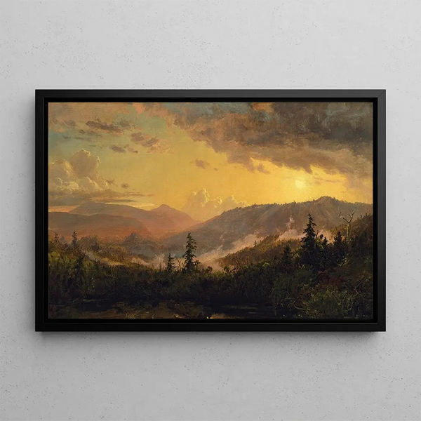 Schemering na een storm in de Catskill-bergen - Jasper Francis Cropsey — ingelijst kunstwerk aan de muur