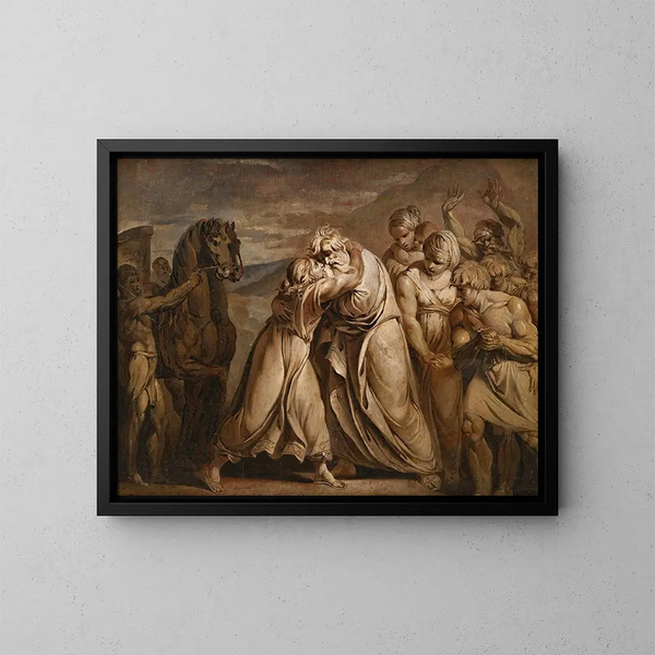 Joseph die zijn vader Jacob terugvindt in de woestijn aan de grens van Egypte - Jean-Antoine Julien — ingelijst kunstwerk aan de muur