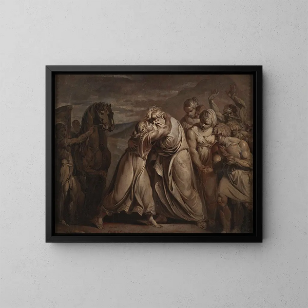 Joseph vindt zijn vader Jacob terug in de woestijn - Jean-Antoine Julien de Parme — ingelijst kunstwerk aan de muur