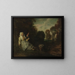 JeanAntoine Watteau - Evening Landscape with Spinner.webp