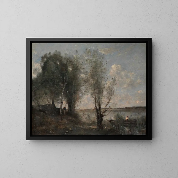 The boatman among the reeds - Jean-Baptiste-Camille Corot — framed artwork on a wall