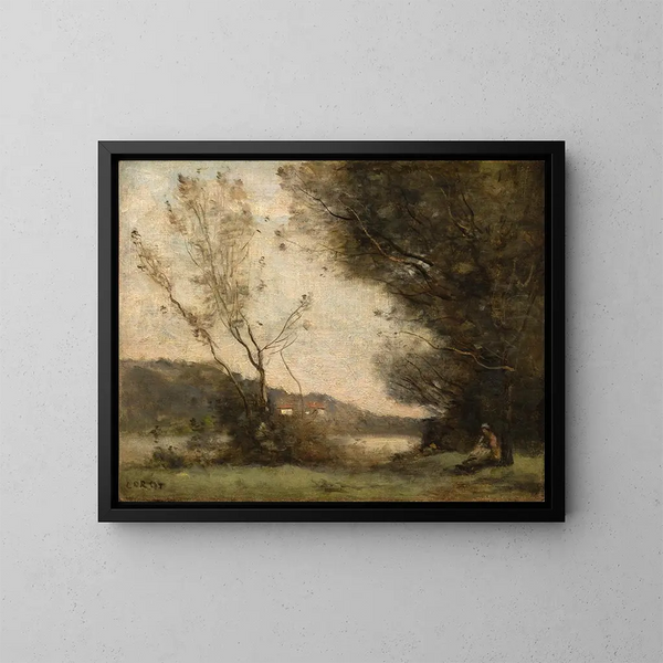 By the riverbank - Jean-Baptiste-Camille Corot — framed artwork on a wall