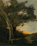 Sunset with a lioness - Jean-Baptiste-Camille Corot — artwork view