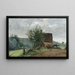 boerderijplein met een ruiter en een klein meisje op de voorgrond - Jean-Baptiste-Camille Corot — ingelijst kunstwerk aan de muur