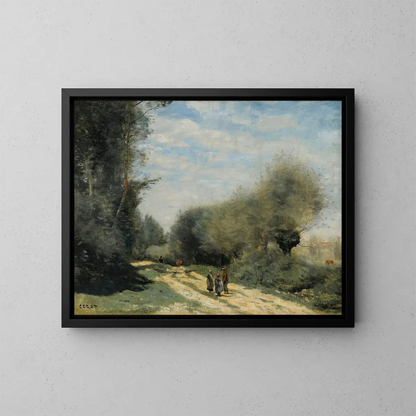 the country road painting in Crcy-en-Brie - Jean-Baptiste-Camille Corot — framed artwork on a wall