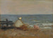 Vrouw en kind aan de rand van de zee in Étretat - Jean-Baptiste-Camille Corot — weergave van het kunstwerk