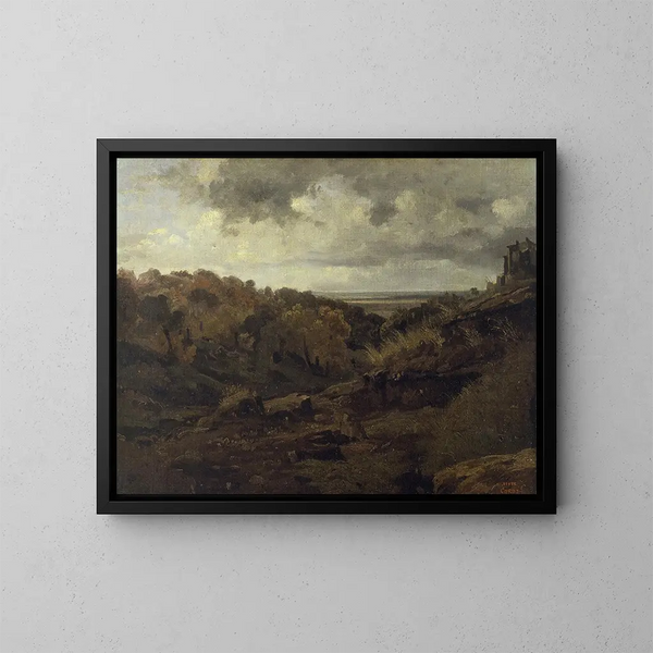 Italiaanse landschapsschilderij bij Marino in de herfst - Jean-Baptiste-Camille Corot — ingelijst kunstwerk aan de muur