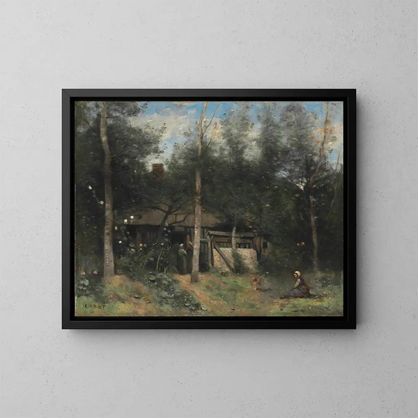 van het La Chaumière aux sureaux, Normandië - Jean-Baptiste-Camille Corot — ingelijst kunstwerk aan de muur