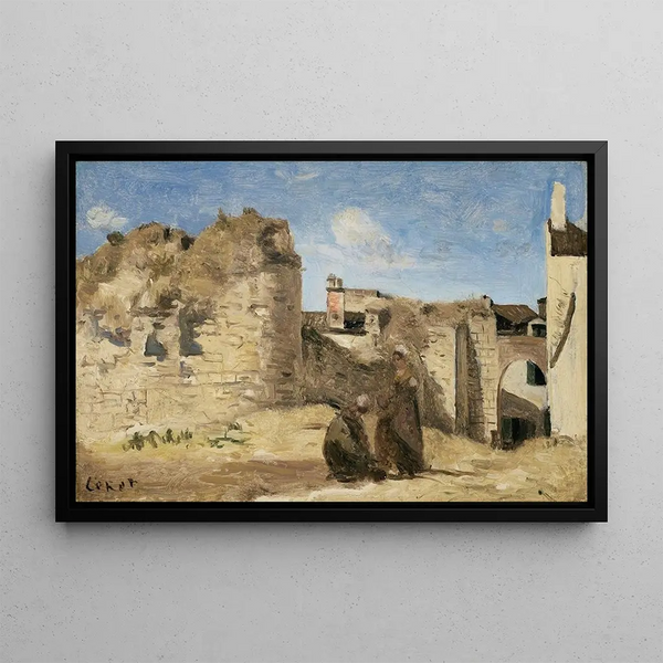 La Rochelle, een hoekje van de binnenplaats van de commandeurij - Jean-Baptiste-Camille Corot — ingelijst kunstwerk aan de muur