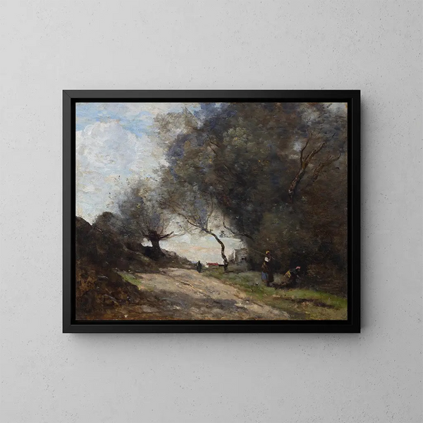 De oogst aan de rand van de weg - Jean-Baptiste-Camille Corot — ingelijst kunstwerk aan de muur