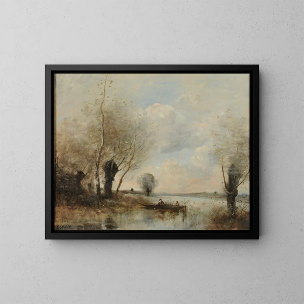 Vissersbootje bij de wilgen - Jean-Baptiste-Camille Corot — ingelijst kunstwerk aan de muur
