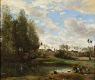 Laveuses aan de waterkant - Jean-Baptiste-Camille Corot — weergave van het kunstwerk