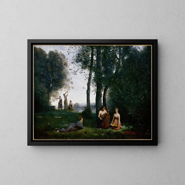 Het feestelijke concert - Jean-Baptiste-Camille Corot — ingelijst kunstwerk aan de muur