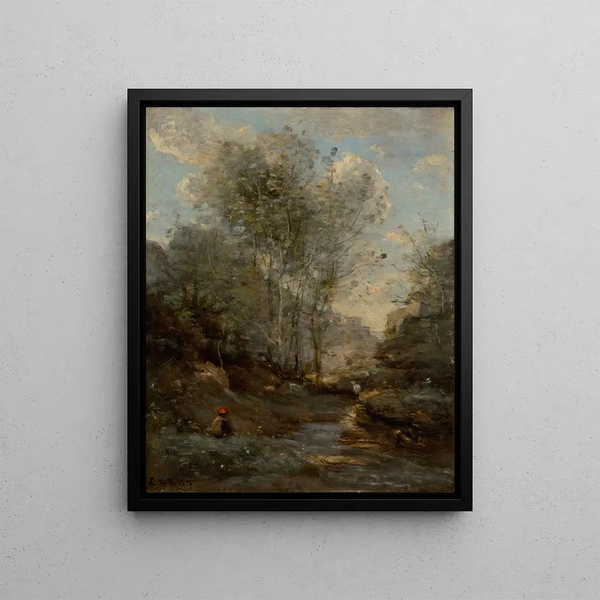 Het Geitenvallei Herinnering aan het Gardameer - Jean-Baptiste-Camille Corot — ingelijst kunstwerk aan de muur