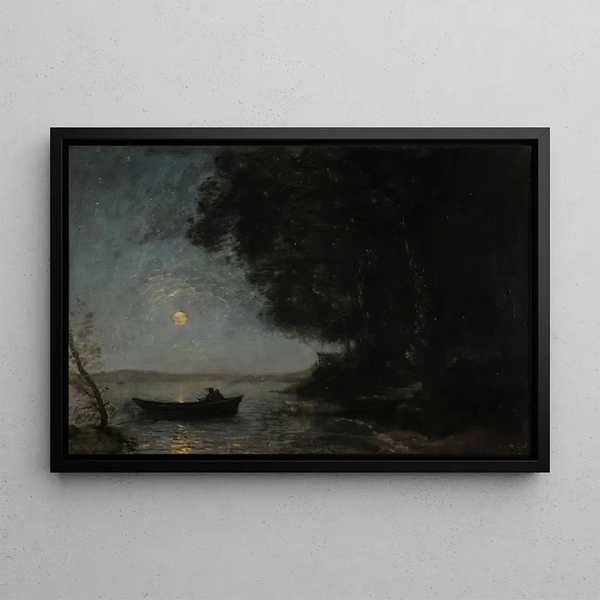 Het meer, nachtelijk effect - Jean-Baptiste-Camille Corot — ingelijst kunstwerk aan de muur