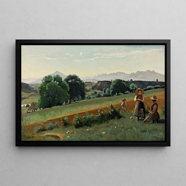 Mornex, Haute-Savoie, op de achtergrond de Mont Blanc - Jean-Baptiste-Camille Corot — ingelijst kunstwerk aan de muur