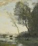 a Peasant Painting keeping a cow by the water - Jean-Baptiste-Camille Corot — artwork view