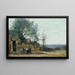 van het boerenlandschap met zittende boeren bij de deur van een café - Jean-Baptiste-Camille Corot — ingelijst kunstwerk aan de muur