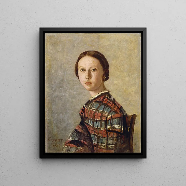 Portret van een jonge vrouw - Jean-Baptiste-Camille Corot — ingelijst kunstwerk aan de muur