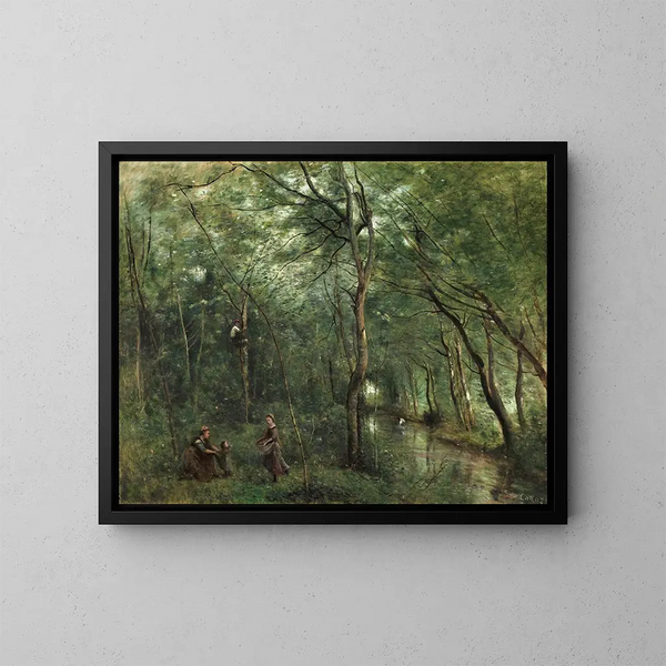 De palingvissers - Jean-Baptiste-Camille Corot — ingelijst kunstwerk aan de muur
