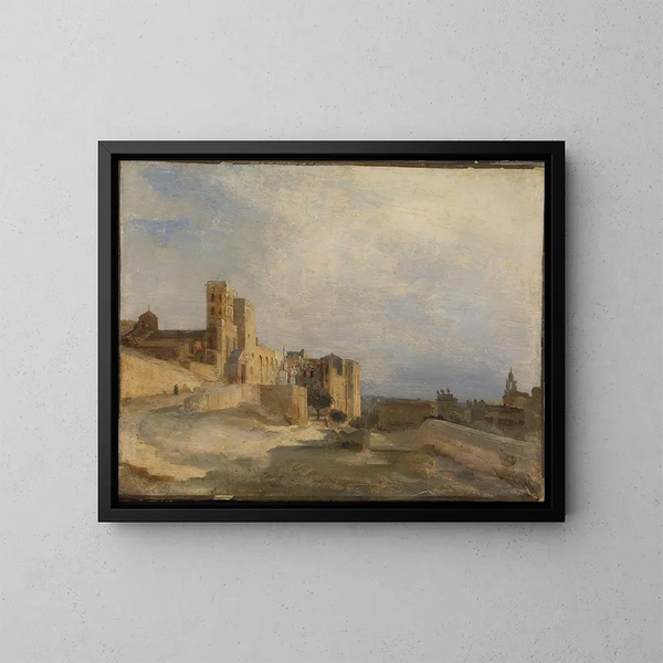 van het Paleis van de Pausen in Avignon - Jean-Baptiste-Camille Corot — ingelijst kunstwerk aan de muur