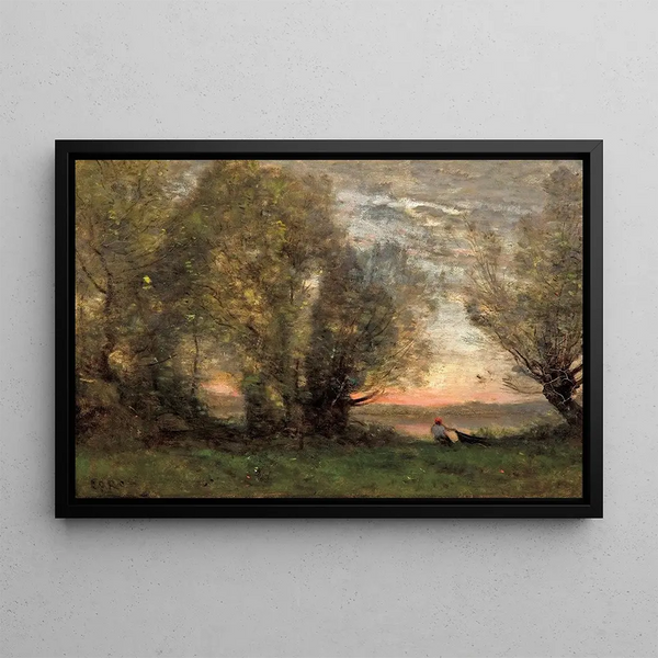 De visser, avondlicht - Jean-Baptiste-Camille Corot — ingelijst kunstwerk aan de muur