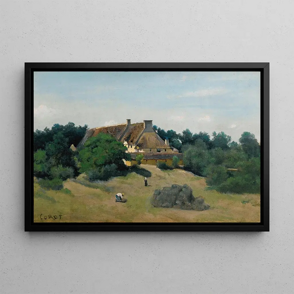 Een boerderij in Saint-Martin-du-Bon-Fossé nabij Saint-Lô - Jean-Baptiste-Camille Corot — ingelijst kunstwerk aan de muur