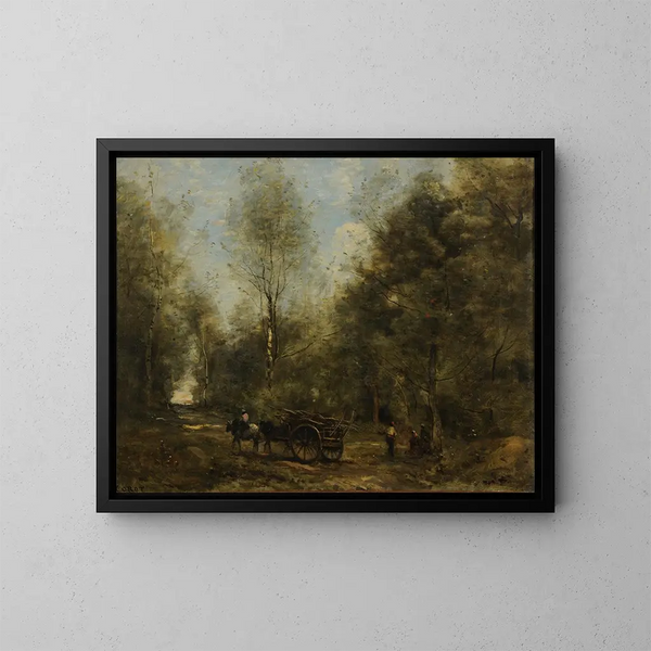 van een weg in het bos van Wagnonville - Jean-Baptiste-Camille Corot — ingelijst kunstwerk aan de muur