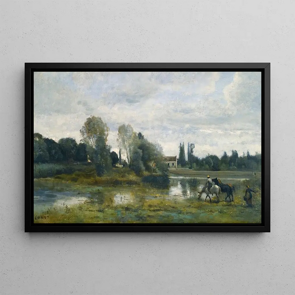 Ville d'Avray L'abreuvoir des chevaux - Jean-Baptiste-Camille Corot — ingelijst kunstwerk aan de muur
