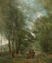 Ville d'Avray Peasants conversing on the path along the pond - Jean-Baptiste-Camille Corot — artwork view