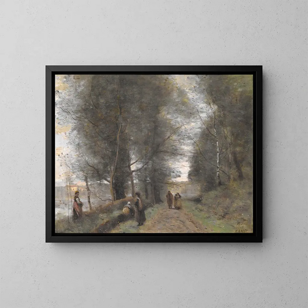 Bosrijke pad in Ville-d'Avray langs de vijver - Jean-Baptiste-Camille Corot — ingelijst kunstwerk aan de muur