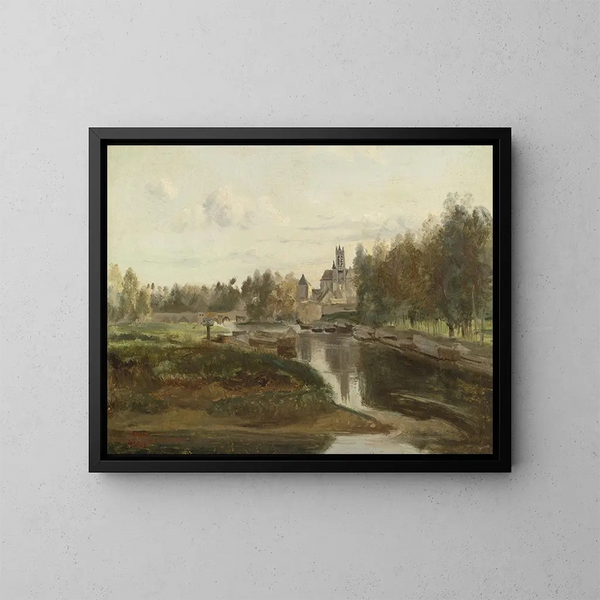Uitzicht op Moret-sur-Loing - Jean-Baptiste-Camille Corot — ingelijst kunstwerk aan de muur