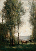 Bosrijk landschap met koeien in een open plek - Jean-Baptiste-Camille Corot — weergave van het kunstwerk