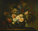 Dahlias, tulpen, kamperfoelie en andere bloemen in een mand op een tafel - Jean-Baptiste Monnoyer — weergave van het kunstwerk