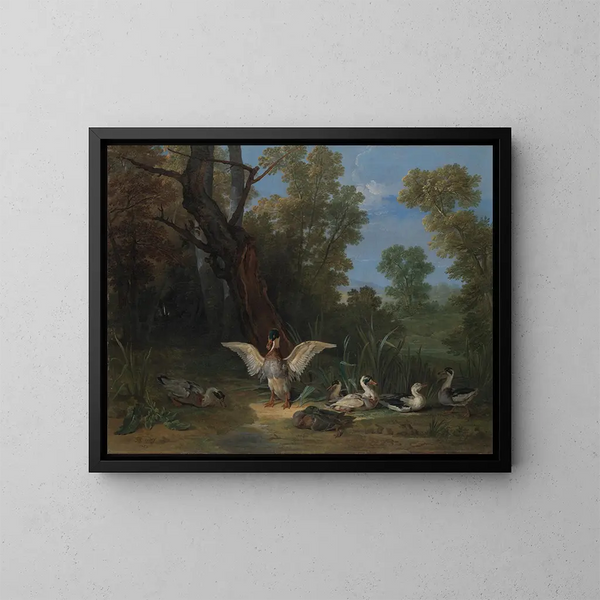 Ducks resting in the sun - Jean-Baptiste Oudry — framed artwork on a wall