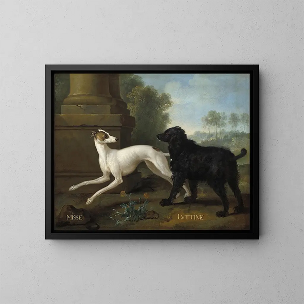 Misse et Luttine - Jean-Baptiste Oudry — framed artwork on a wall