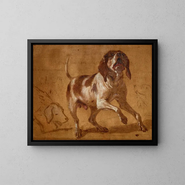 Study of a howling dog - Jean-Baptiste Oudry — framed artwork on a wall
