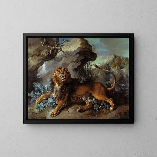 The Lion and the Fly - Jean-Baptiste Oudry — framed artwork on a wall