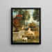 Three dogs and a parrot in a park - Jean-Baptiste Oudry — framed artwork on a wall