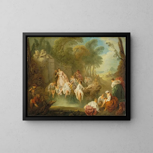 Bathing Party in a Park - Jean-Baptiste Pater — framed artwork on a wall