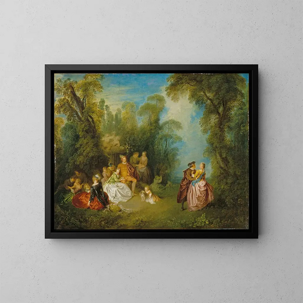 fête galante near a fountain - Jean-Baptiste Pater — framed artwork on a wall
