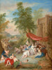 van Jean-Baptiste Pater's Schilderij Les Baigneuses, badende vrouwen in een landschap — weergave van het kunstwerk
